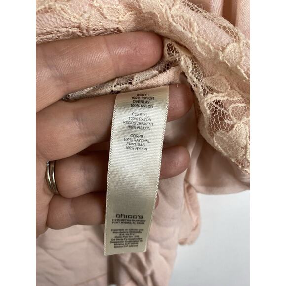 Chicos 2 / Large Lace Front Top Button Back Pale Pink Soft Girl Romantic Pastels - Picture 10 of 13